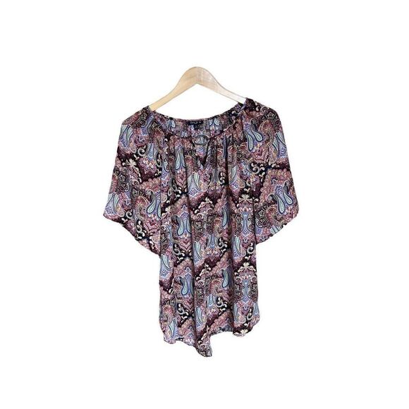 Sami & Jo Plus Paisley 1X Short Sleeve with Silver Accent Blouse - Picture 1 of 4
